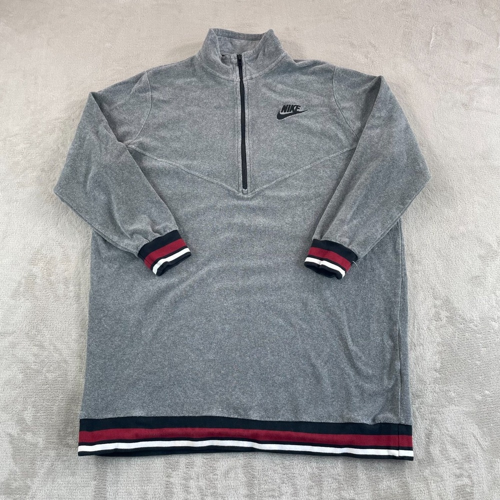 Nike French Terry Half Zip Dress Women XL Grey Long Sleeve Swoosh Logo Active